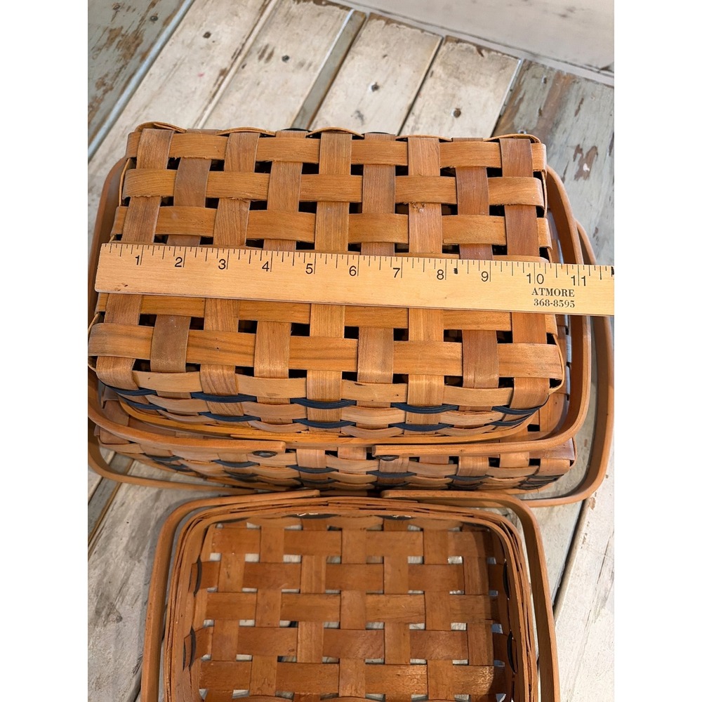 Vintage Set of (3) Rectangular Nesting Baskets Double Swing Handles Woven - Picture 12 of 16